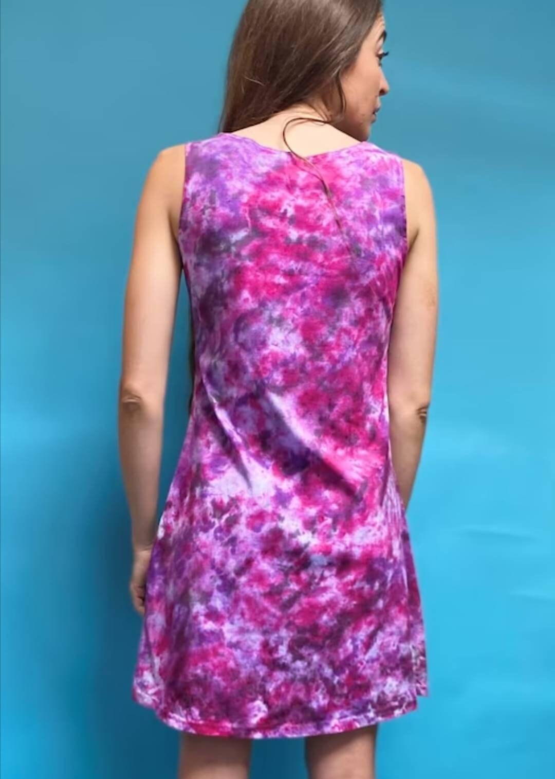 Vintage Pink and Purple Spot Tie Dye Dress.
