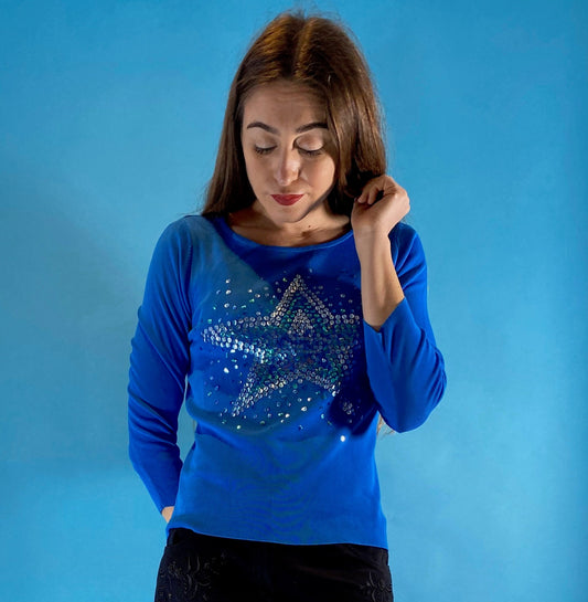 Y2k Blue Sequin Star Top.