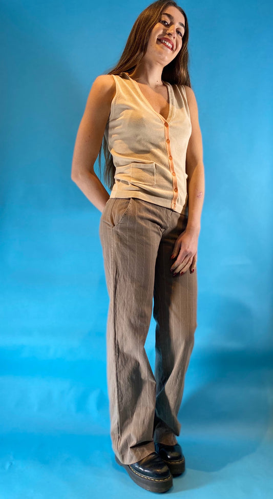 Vintage Y2K Brown & Cream Pinstripe Trousers.