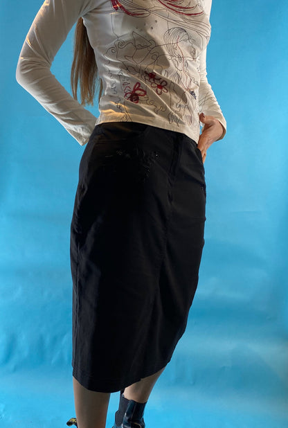 Vintage Y2K Black Midi Skirt.