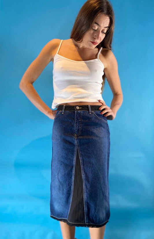 Vintage Y2K Denim Midi Skirt.
