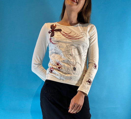 Y2K Vintage Abstract Face Print Top.