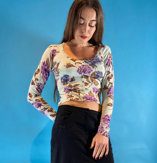 Y2K Karen Millen Vintage Beaded Floral Cardigan.