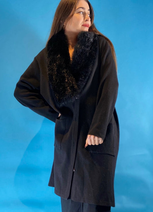 Black Y2K Faux Fur Trimmed Vintage Cardigan M L