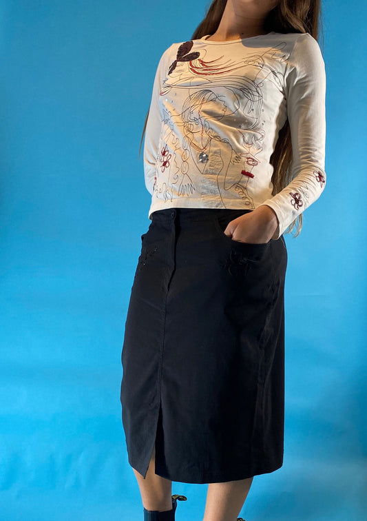 Vintage Y2K Black Midi Skirt.