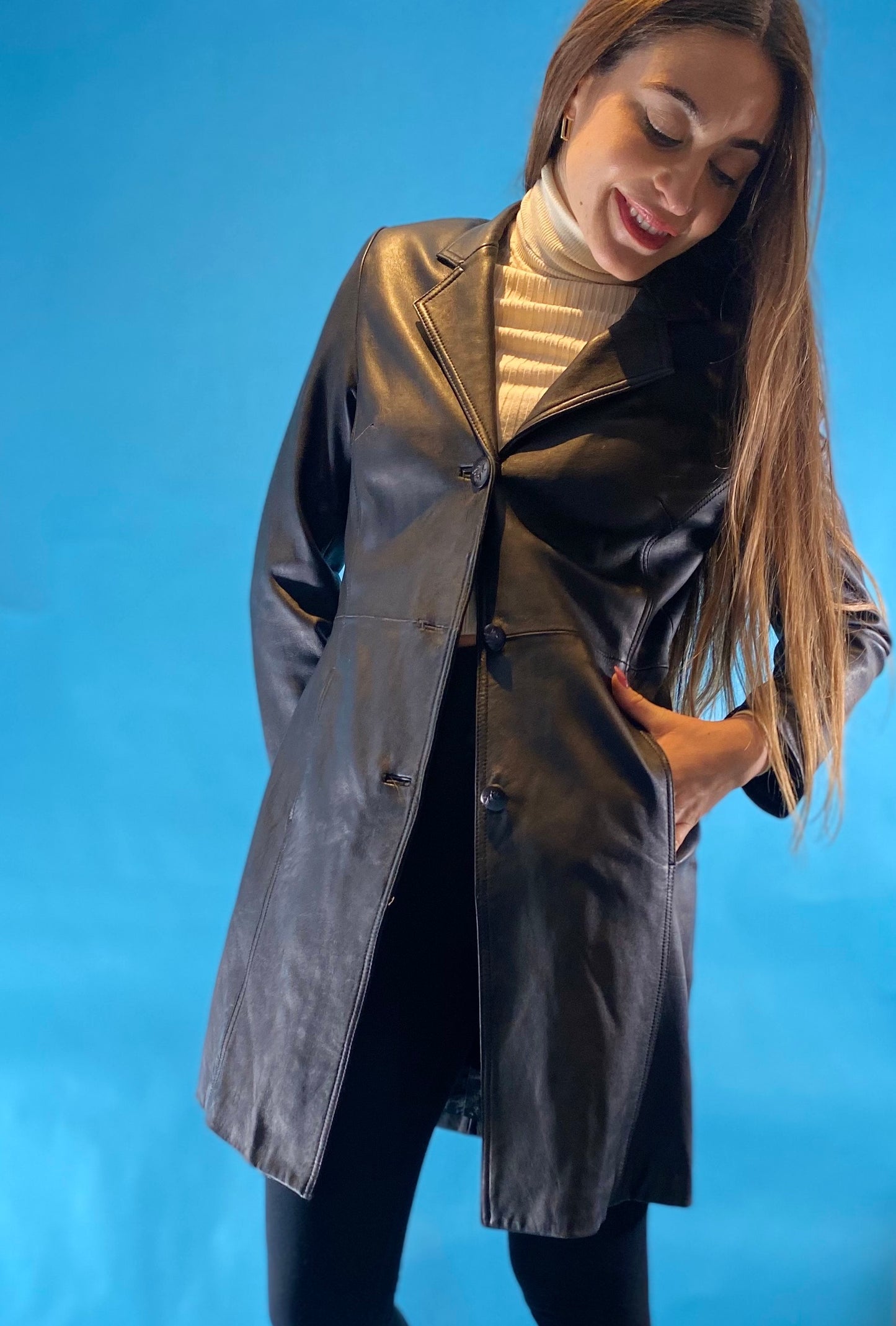 Vintage Leather Jacket Y2K Matrix Maxi Coat in Black.