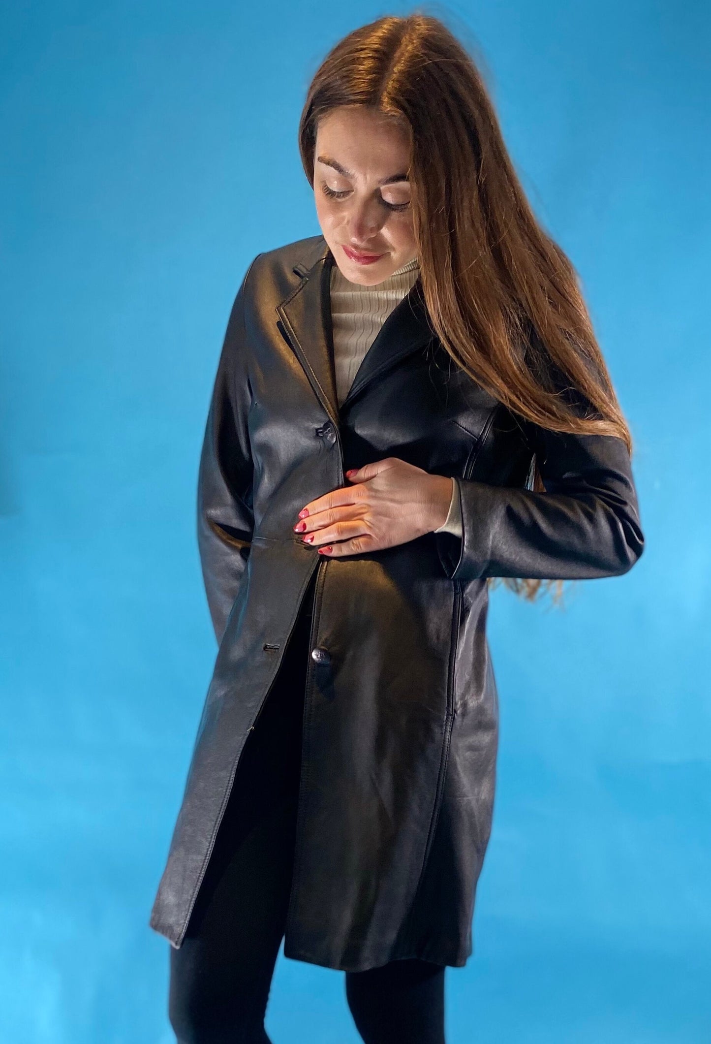 Vintage Leather Jacket Y2K Matrix Maxi Coat in Black.