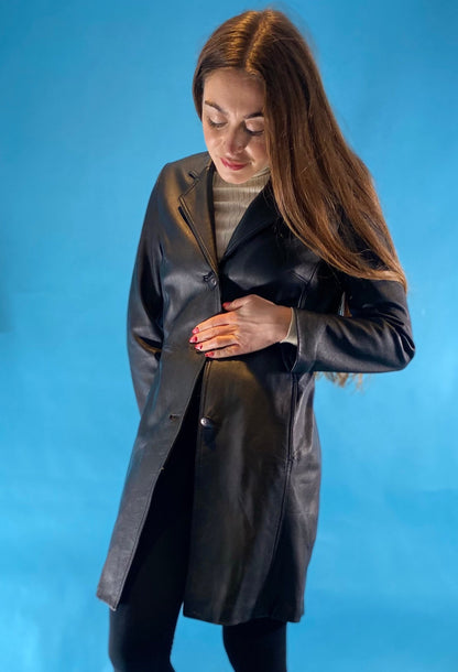 Vintage Leather Jacket Y2K Matrix Maxi Coat in Black.