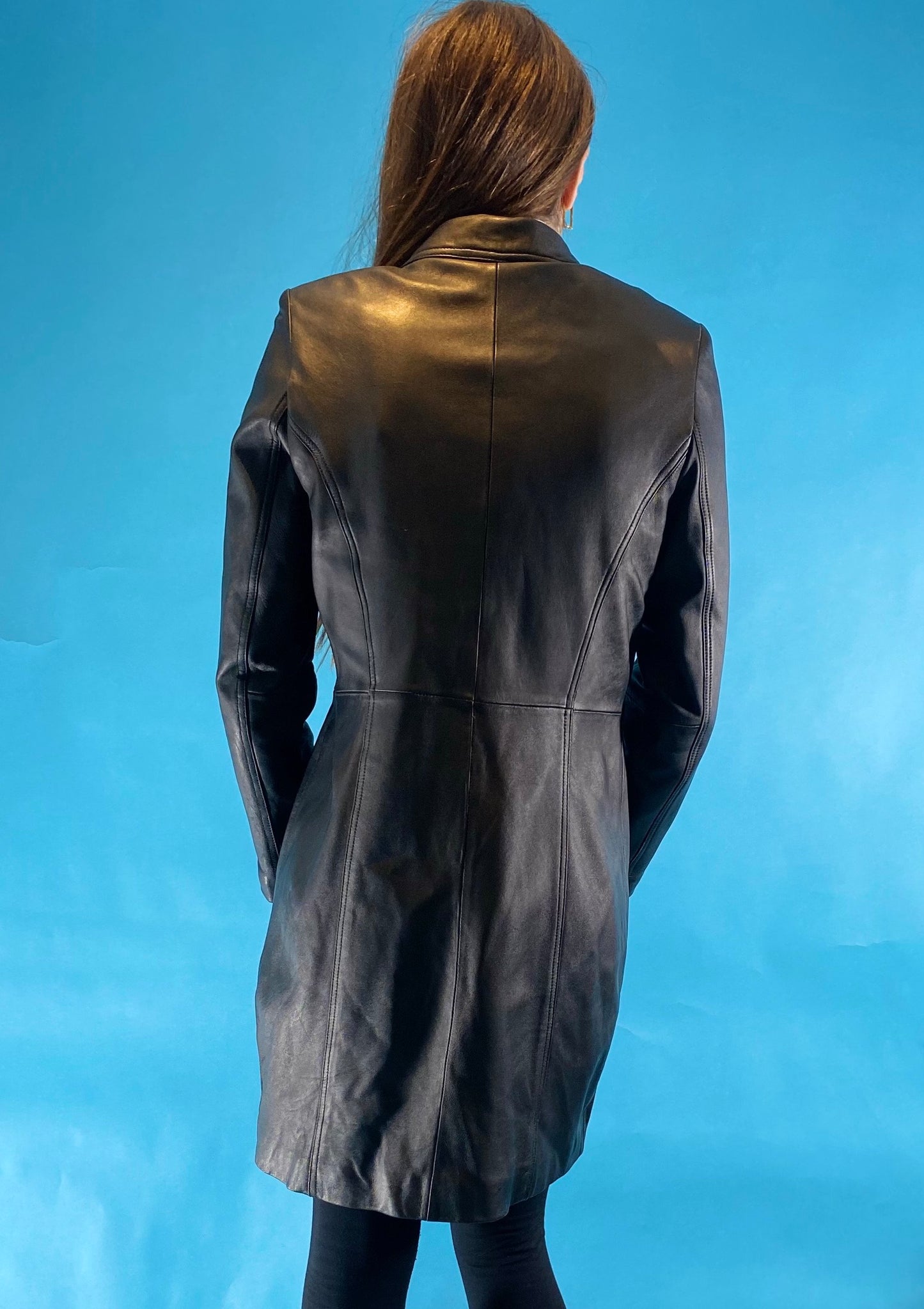Vintage Leather Jacket Y2K Matrix Maxi Coat in Black.