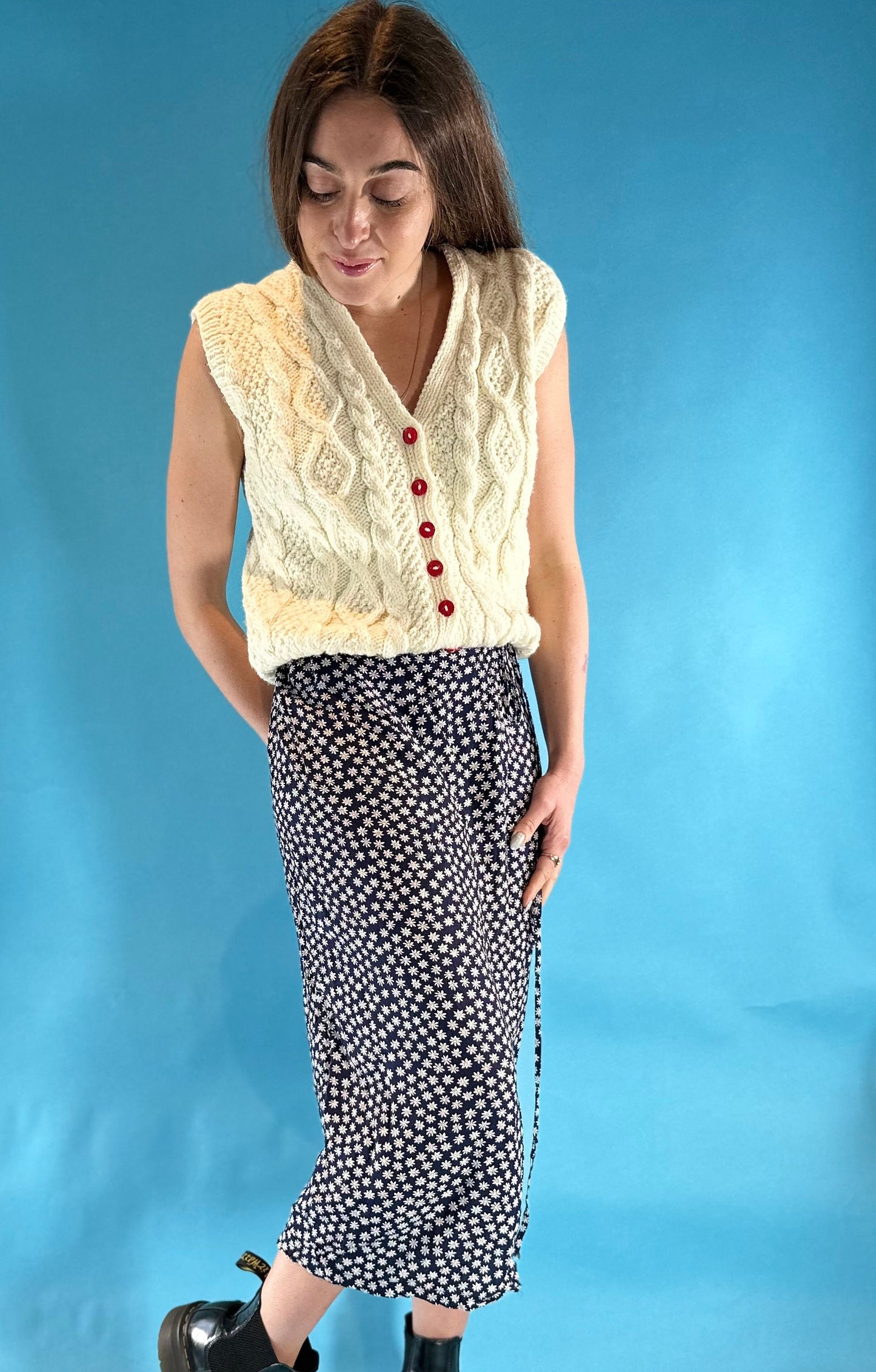 Vintage 1990s Wrap Around Floral Ditsy Print Midi Skirt