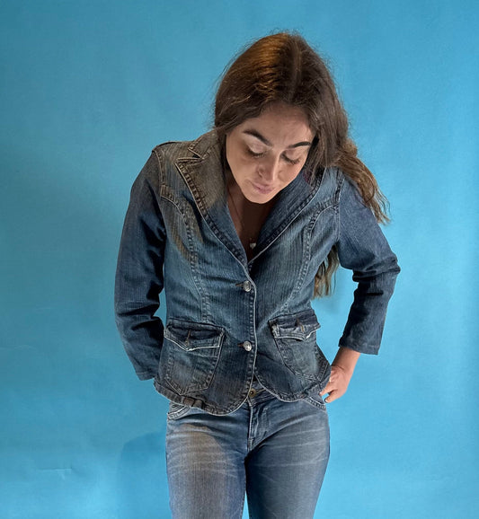 Vintage Y2K 2000s Denim Short Blazer Jacket.