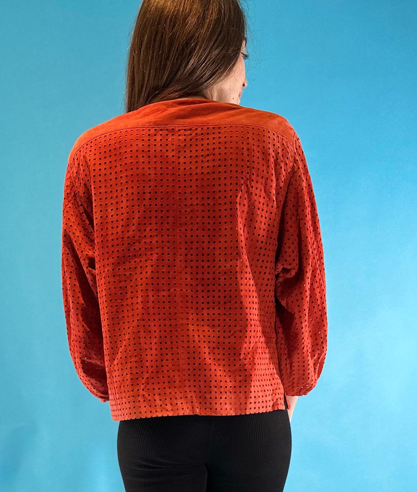 Vintage 1980s Red Suede Button Down Leather Jacket.