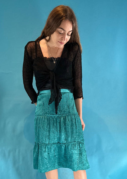 Vintage 1990s Tiered Turquoise Below Knee Length Skirt.