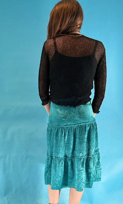 Vintage 1990s Tiered Turquoise Below Knee Length Skirt.