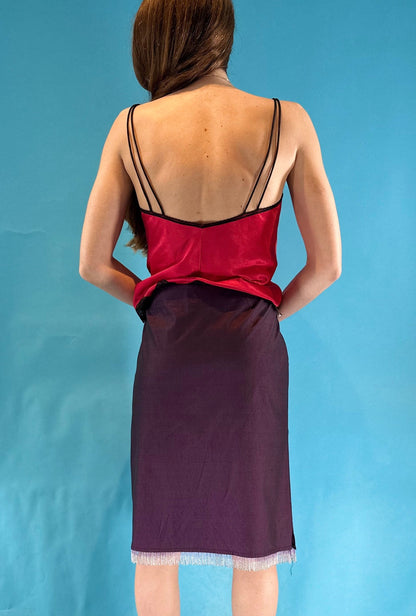 Vintage 1990s Purple Straight Midi Skirt with Beaded Trim.