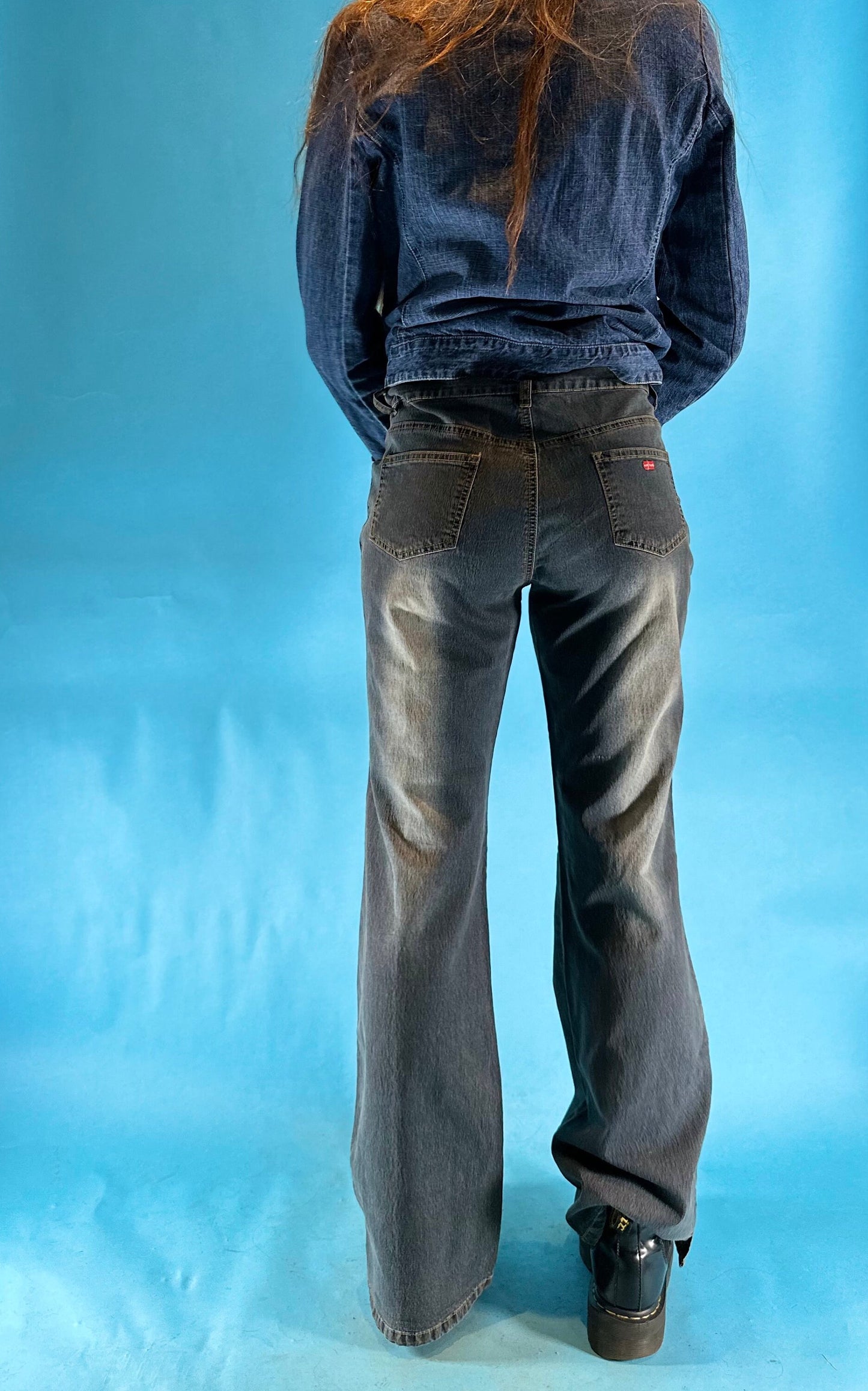 Vintage Y2K 2000s Washed Sun Bleached Wide Leg Boot Cut Low Rise Denim Jeans.