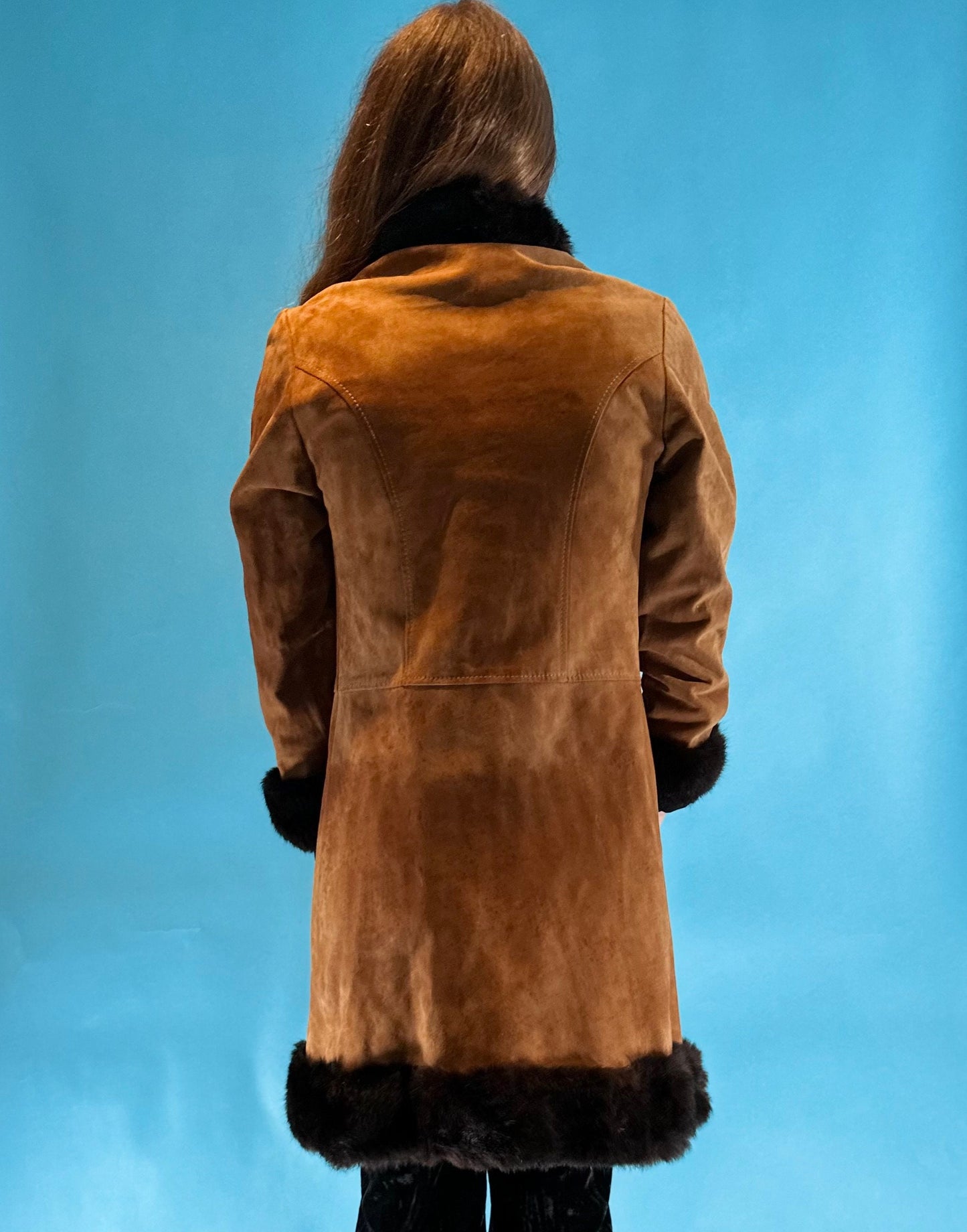 Vintage 1970s Brown Suede Real Fur Leather Penny Lane Coat.