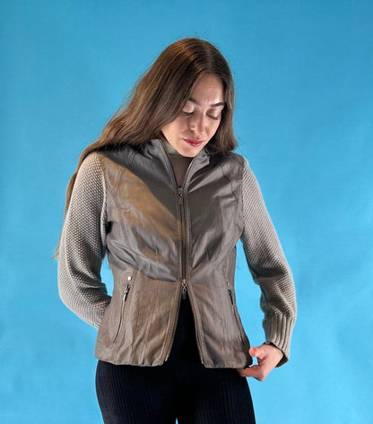 Vintage Y2K 2000s Double Zip Up Jacket with Knitted Sleeves.
