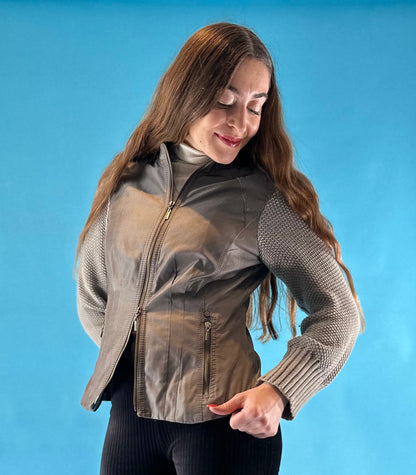 Vintage Y2K 2000s Double Zip Up Jacket with Knitted Sleeves.