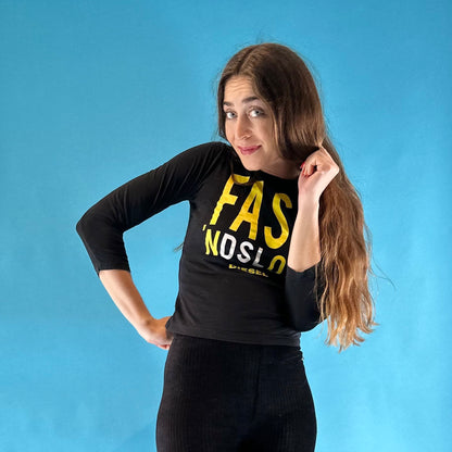 Black Diesel Fast No Slow 3/4 Length Sleeves Graphic Top XS S
