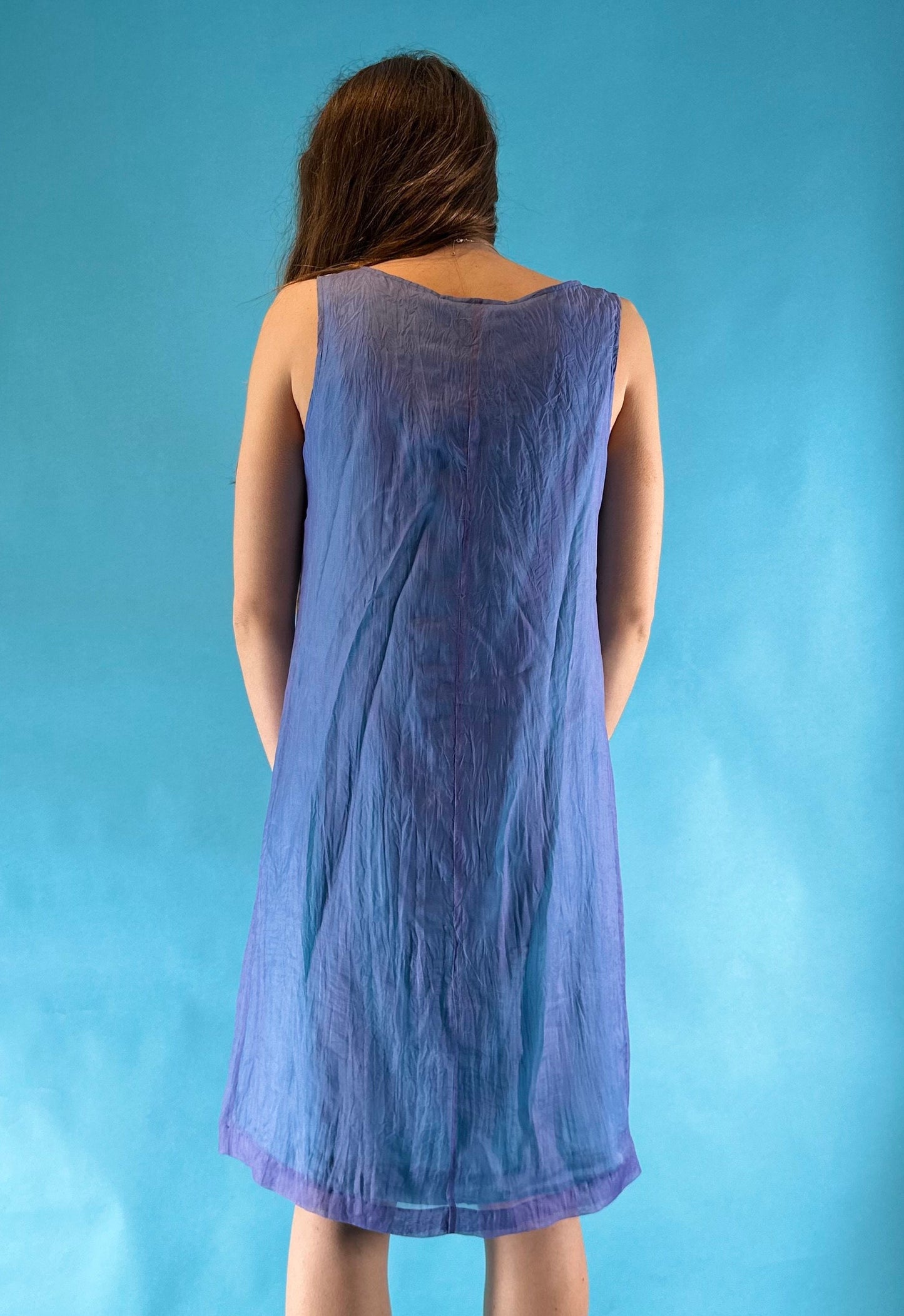 Vintage 1990s Y2K Blue Silky Day Dress with Cute Butterfly Details.