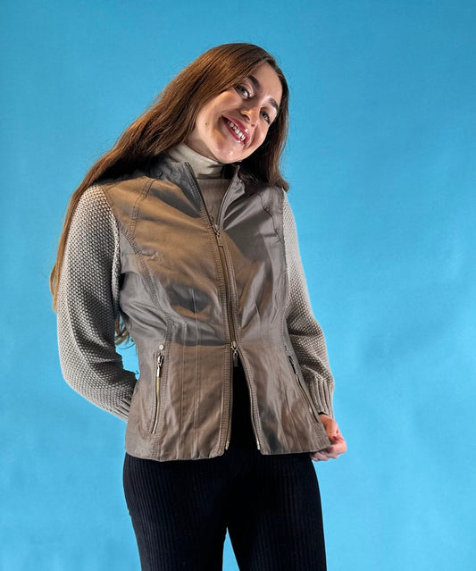 Vintage Y2K 2000s Double Zip Up Jacket with Knitted Sleeves.
