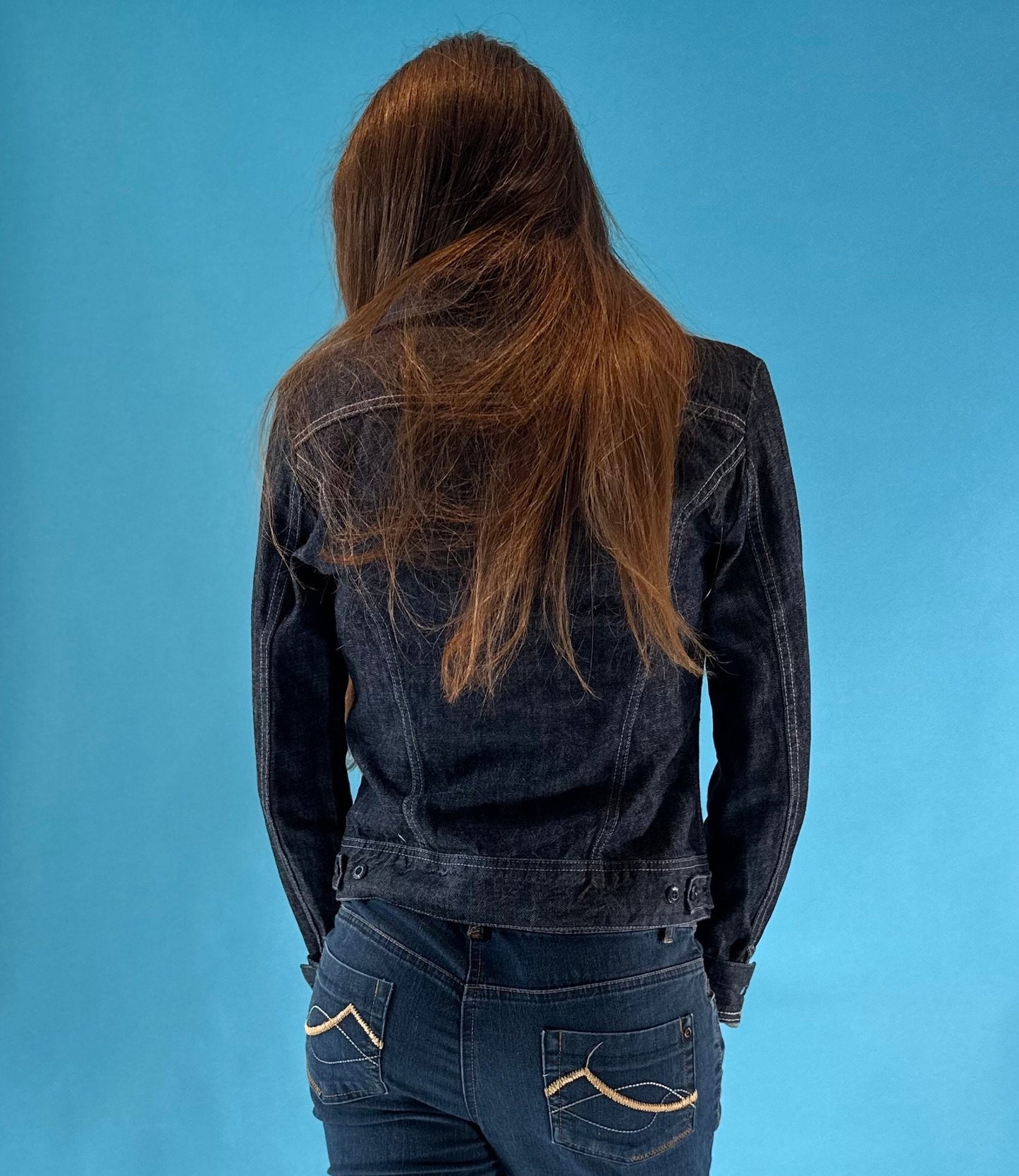 Vintage Diesel Y2K 2000s Dark Blue Cropped Denim Jean Jacket.