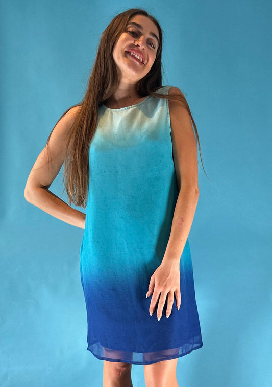 Vintage Y2K Floaty Blue Ombre Shift Dress.