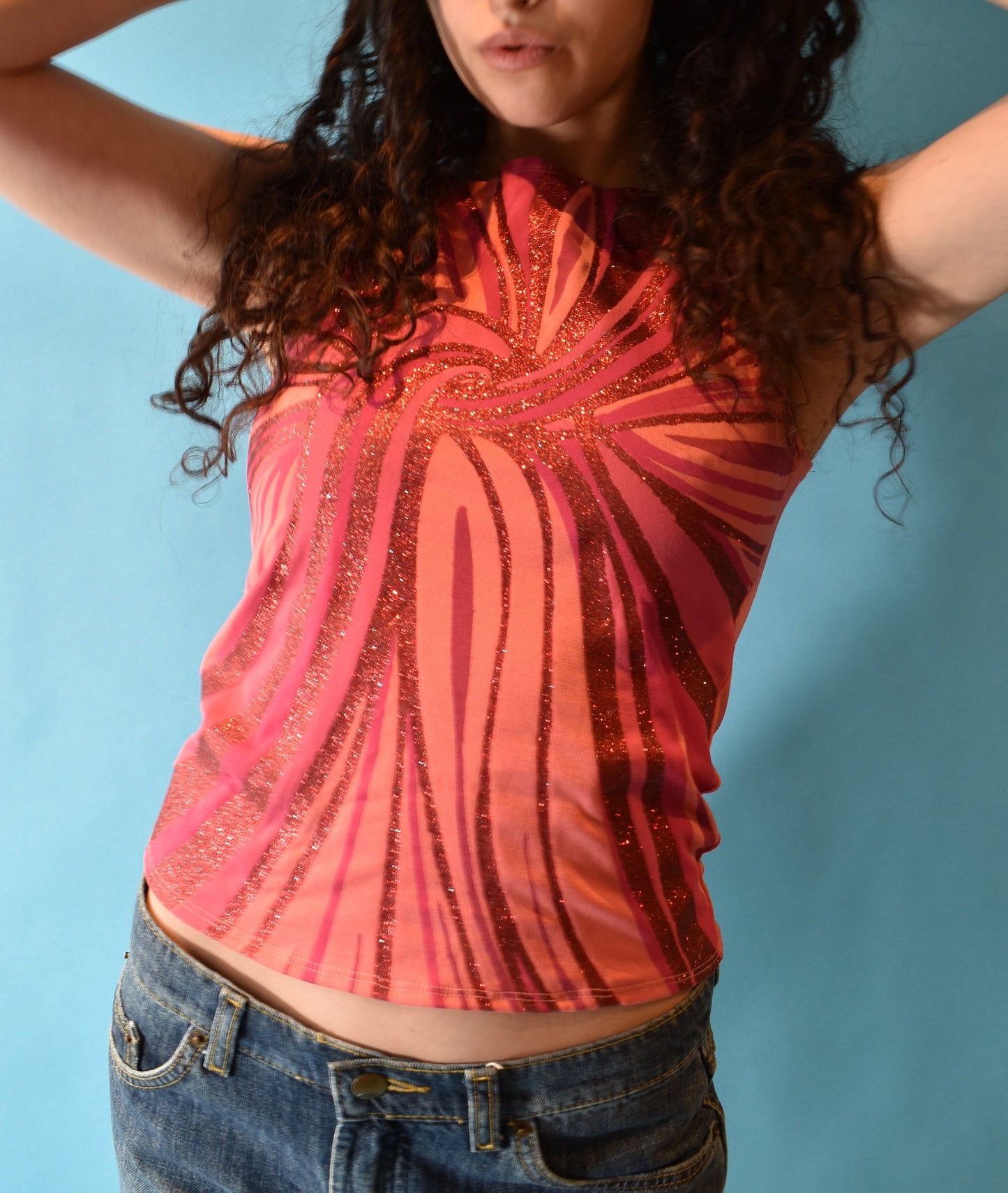 Vintage Y2K Size S/M Sparkly Wave Top in Pink.