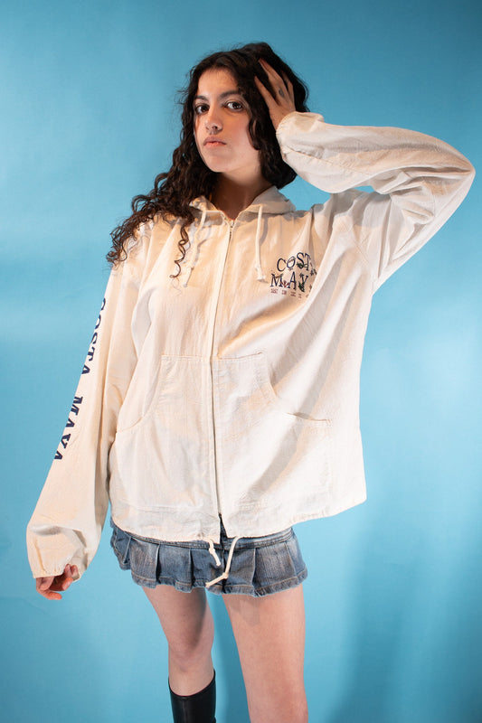 Vintage 1990s Size L Costa Maya Mexico Jacket in White.