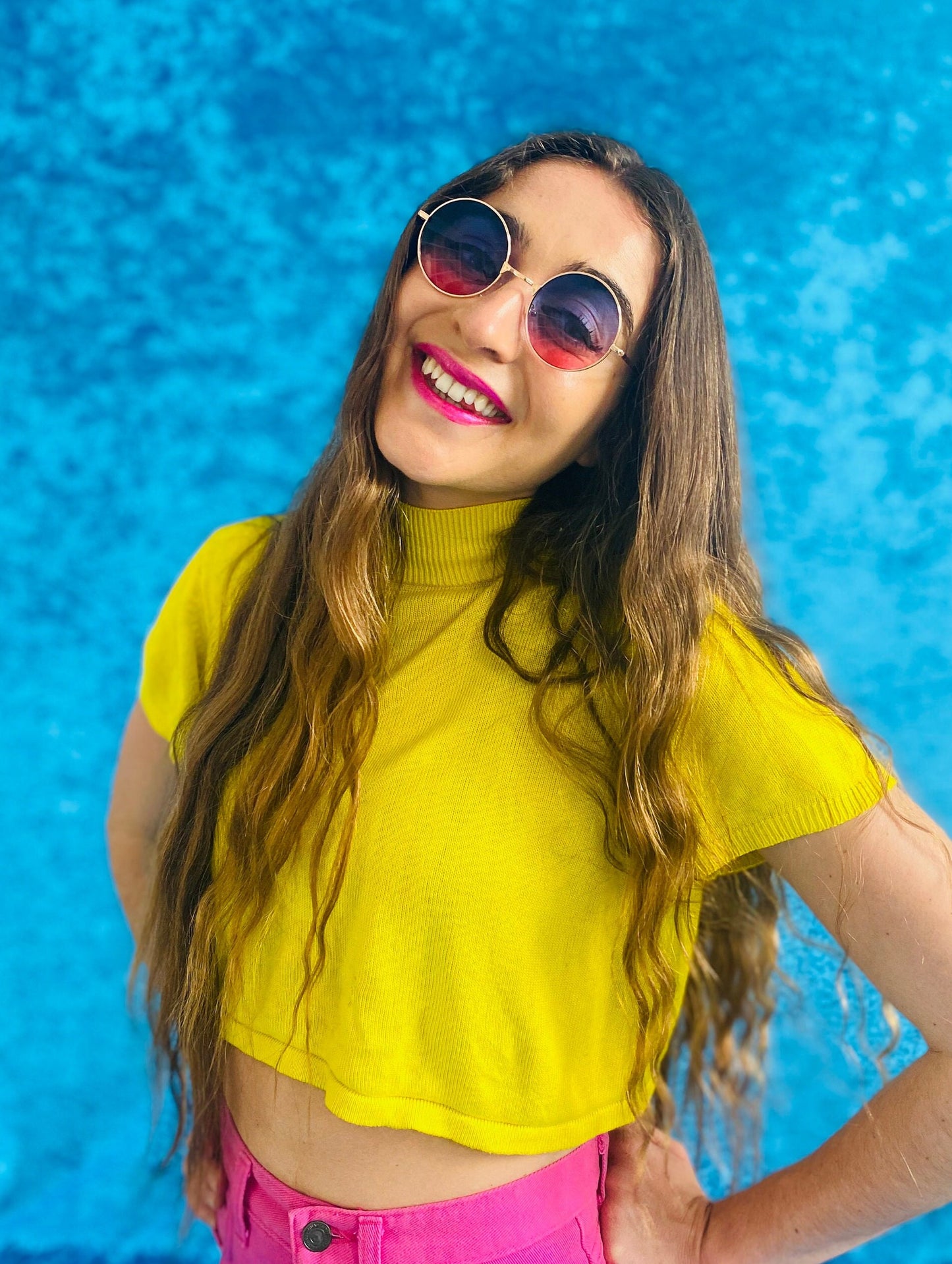 John Lennon Round 90s Sunglasses - Pink & Blue Ombre