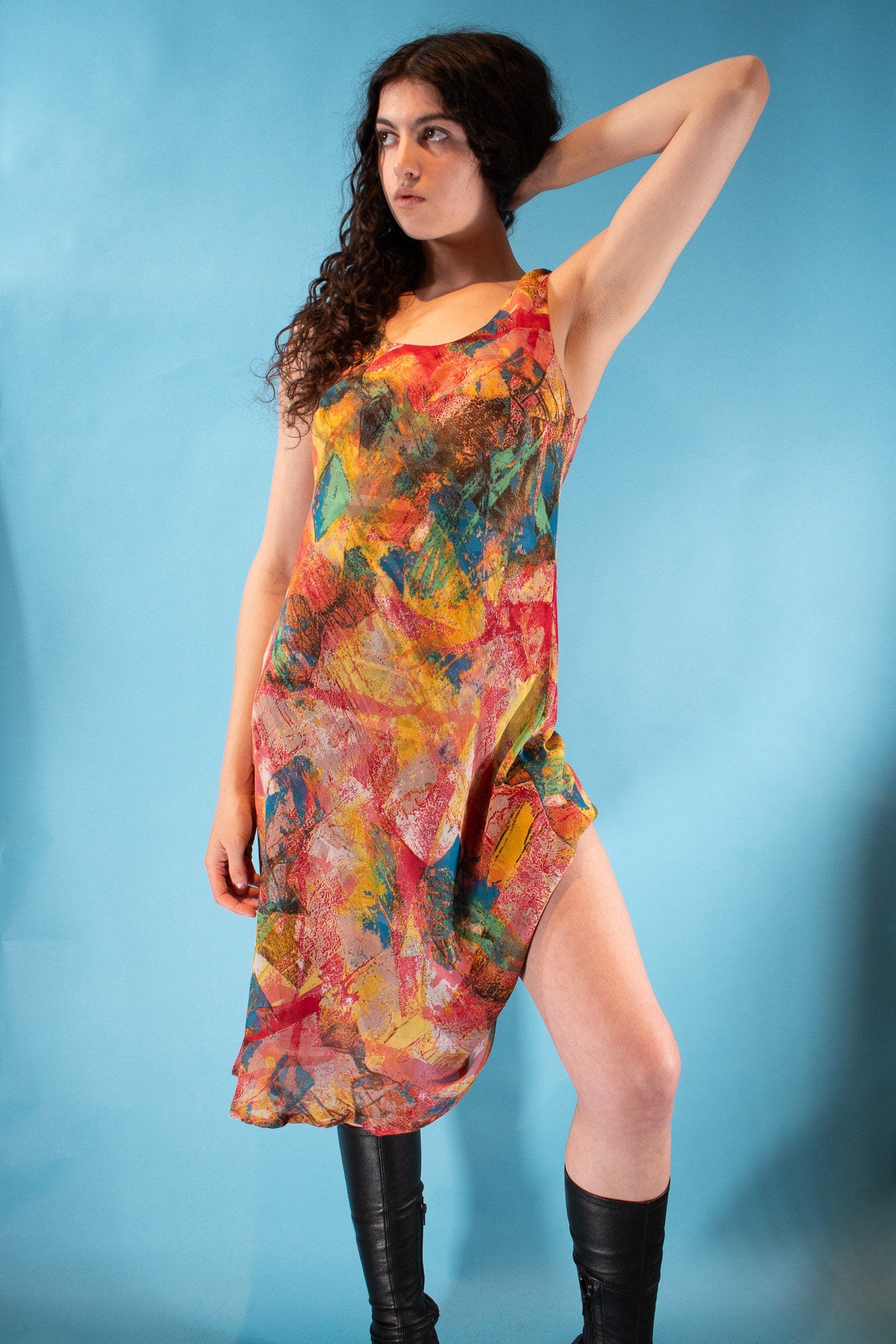 Vintage Size M 1980s Reversible Abstract Printed Dress in Multicolour.