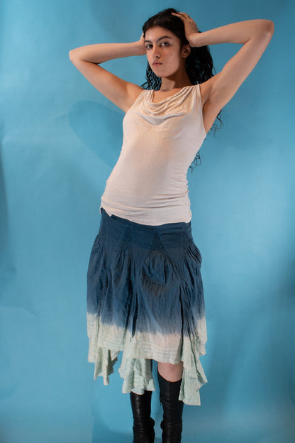 Vintage Y2K Size S/M Waterfall Skirt in Blue Ombre.
