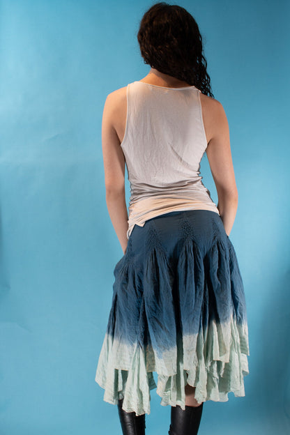 Vintage Y2K Size S/M Waterfall Skirt in Blue Ombre.