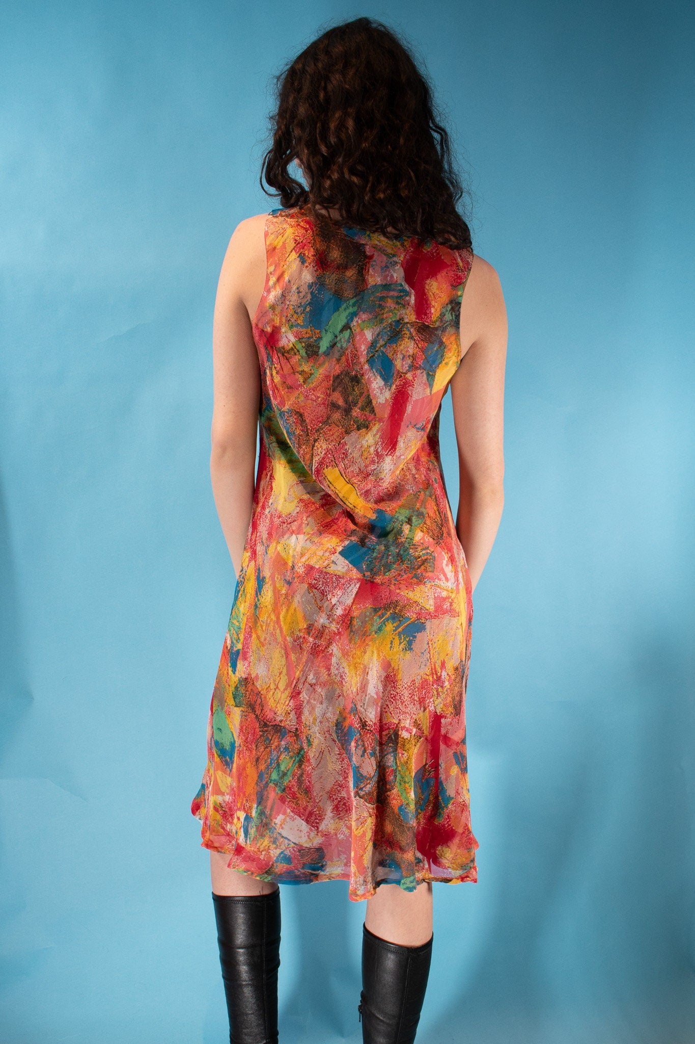 Vintage Size M 1980s Reversible Abstract Printed Dress in Multicolour.