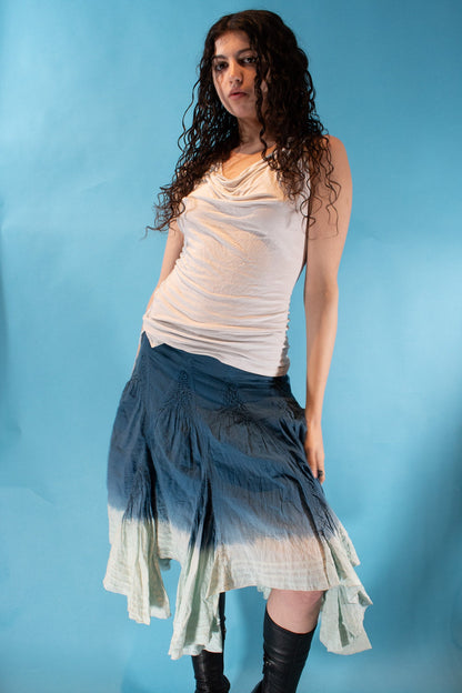 Vintage Y2K Size S/M Waterfall Skirt in Blue Ombre.