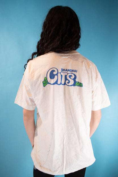Vintage Y2K Size L Shanghai Graphic T-Shirt in White.