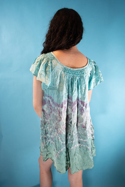 Vintage Y2K Size S/M Satin Baby Doll Mini Dress in Blue & Purple.