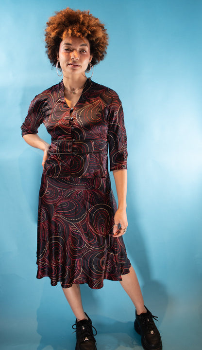 Vintage Y2K Size S Satin Shirt and Skirt Set in Black and Red.