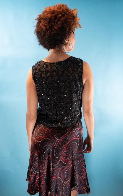 Vintage 1980s Size M Scalloped Embellished Waistcoat in Black.