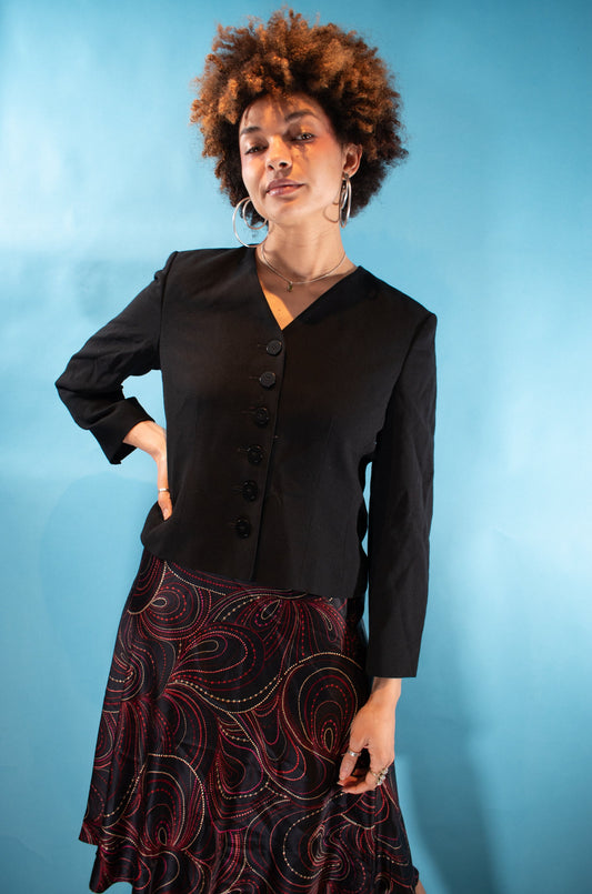 Vintage 1990s Size M Jaeger Cropped Wool Blazer Jacket in Black.