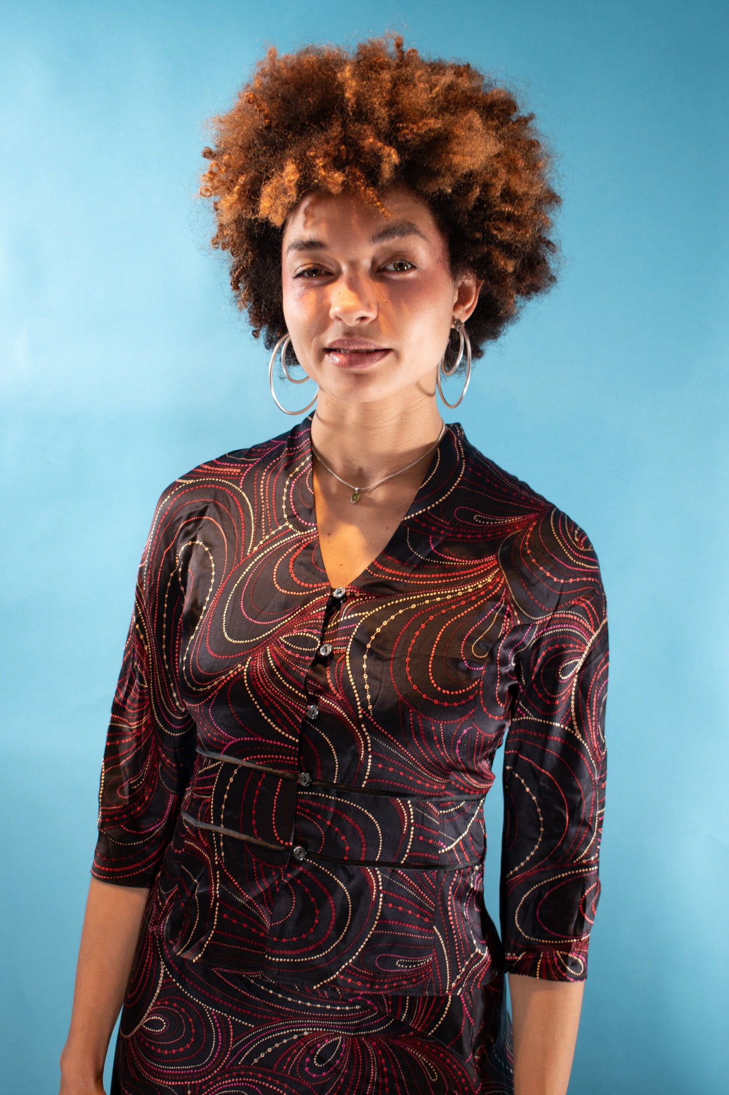 Vintage Y2K Size S Satin Shirt and Skirt Set in Black and Red.