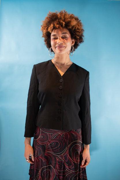Vintage 1990s Size M Jaeger Cropped Wool Blazer Jacket in Black.
