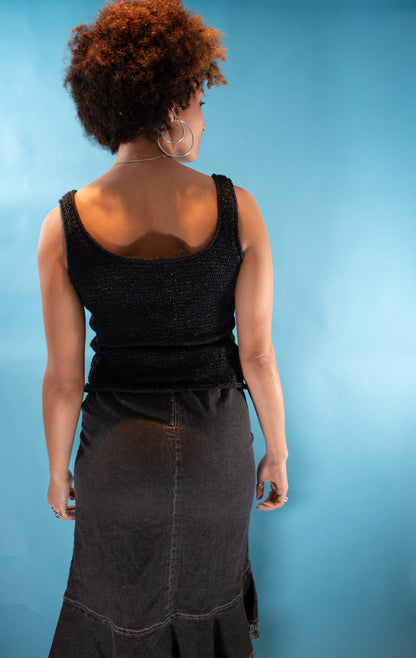 Vintage 1990s Size M Knitted Tank Top in Black and Multi.