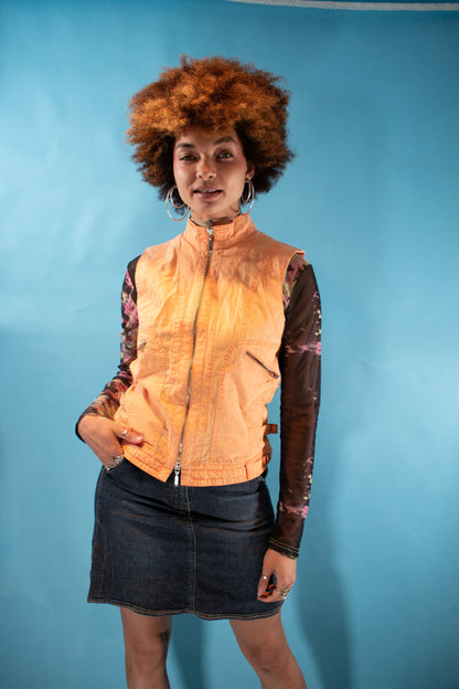 Vintage Y2K M Cargo Style Waistcoat in Orange.