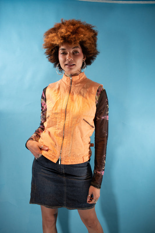 Vintage Y2K M Cargo Style Waistcoat in Orange.