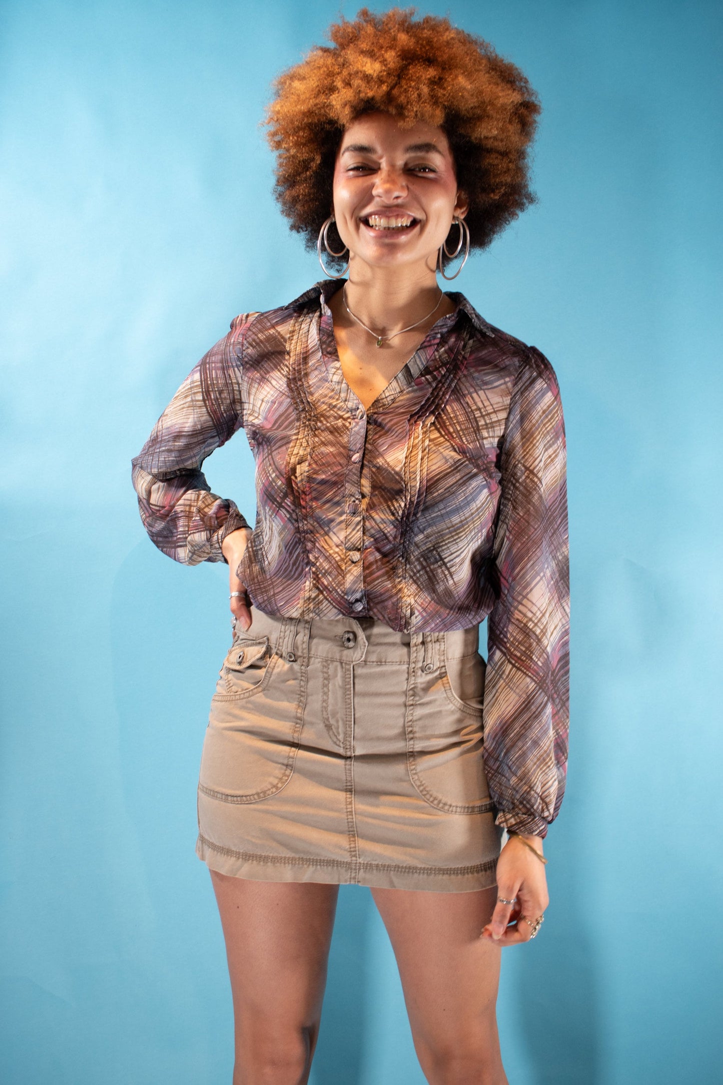 Vintage Y2K S Cargo Mini Skirt in Beige.