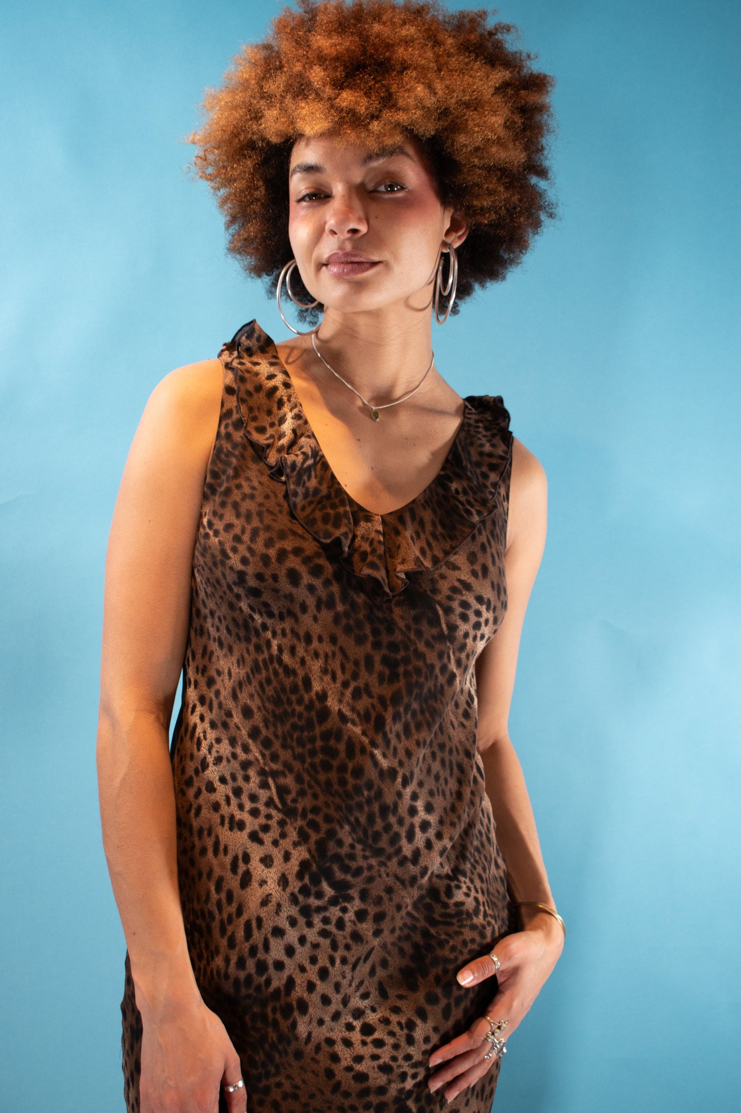 Vintage Y2K Size M Waterfall Slip Dress in Leopard Print.