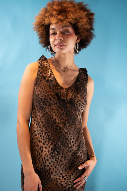 Vintage Y2K Size M Waterfall Slip Dress in Leopard Print.
