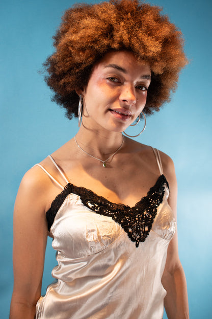 Vintage Y2K Size M Lace Trimmed Satin Cami in Gold.